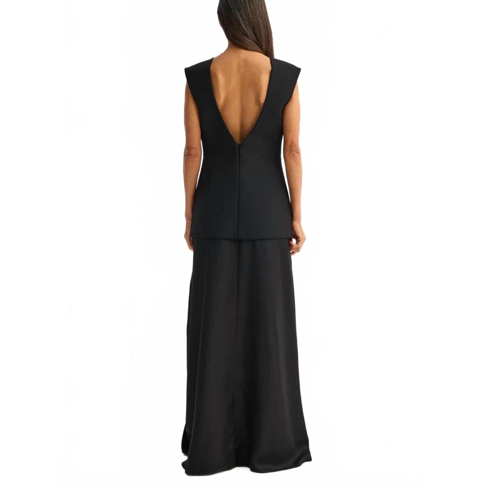 NEW ROHE open back integrated silk skirt dress in black - Picture 2 of 5